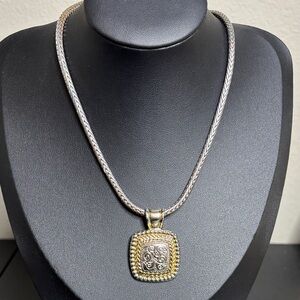 Vintage Signed Best Two Tone Square Pendant Magnetic Closure Necklace